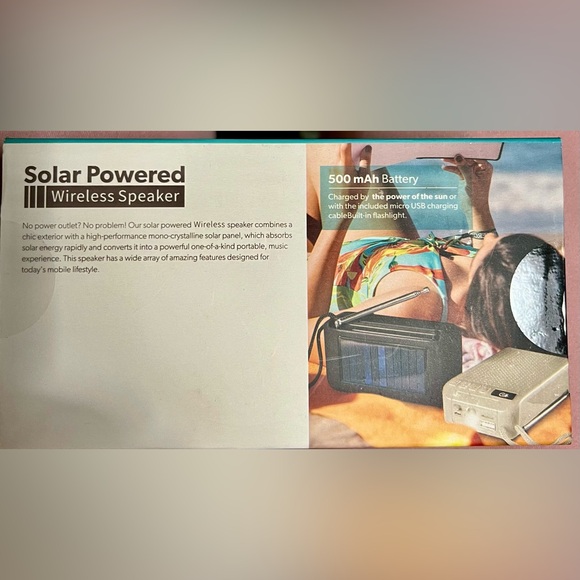 solar power wireless speaker *answer phone flashlight*FM Radio*5W Spkr*35’ range - Picture 2 of 4